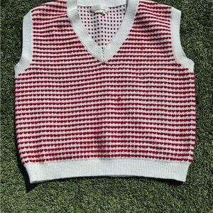 Anthropologie Red and White Hearts Women's Sweater Vest Preppy Workwear